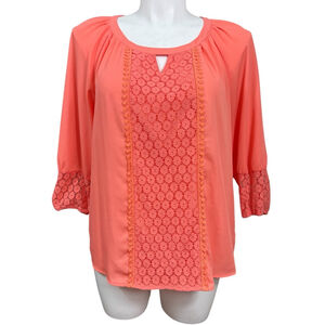 Valerie Stevens Coral Lace Trim Blouse Women’s XL